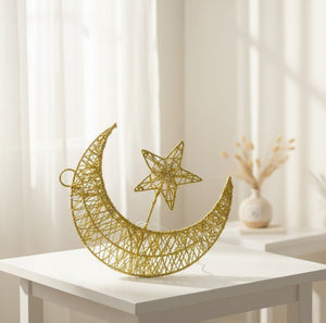 Gold Crescent Moon & Star Decorative Light Ornament