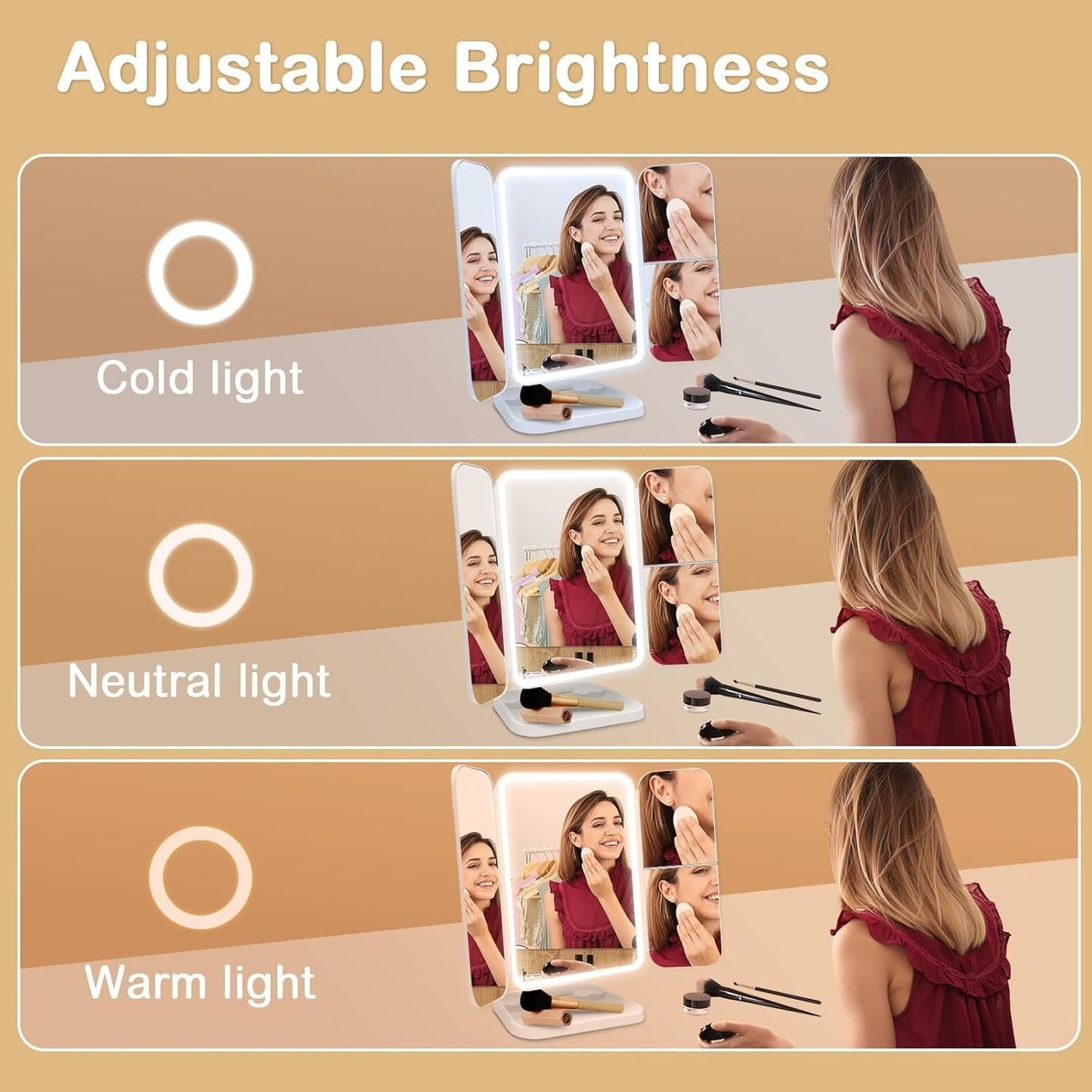 3 Folds Lighted Makeup Mirror