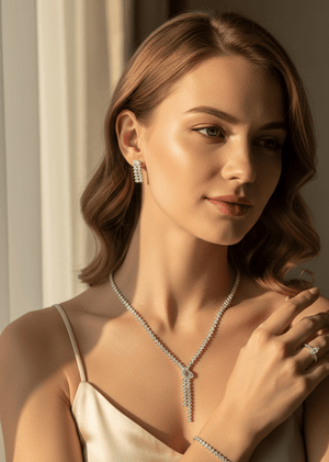 Crystal Drop Silver Jewellery Set