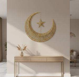 Gold Crescent Moon & Star Decorative Hanging Ornament
