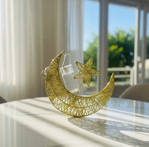 Gold Crescent Moon & Star Decorative Light Ornament
