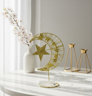 Gold Crescent Moon & Star LED Table Décor Light