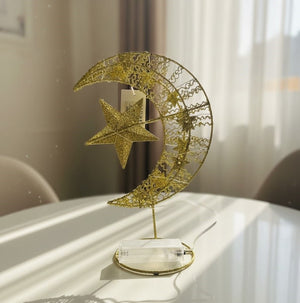 Gold Crescent Moon & Star LED Table Décor Light
